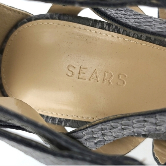 SEARS Tara Grey Snake Print Lace Up Sandals Chunky Heel Size 7 - Picture 14 of 15